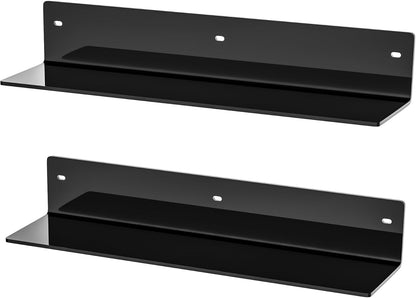 16 Inches 2 Pack, 4'' Sezanrpt Black Acrylic Wall Shelves L Shape Floating Shelf, Acrylic Corner Shelf for Model Car