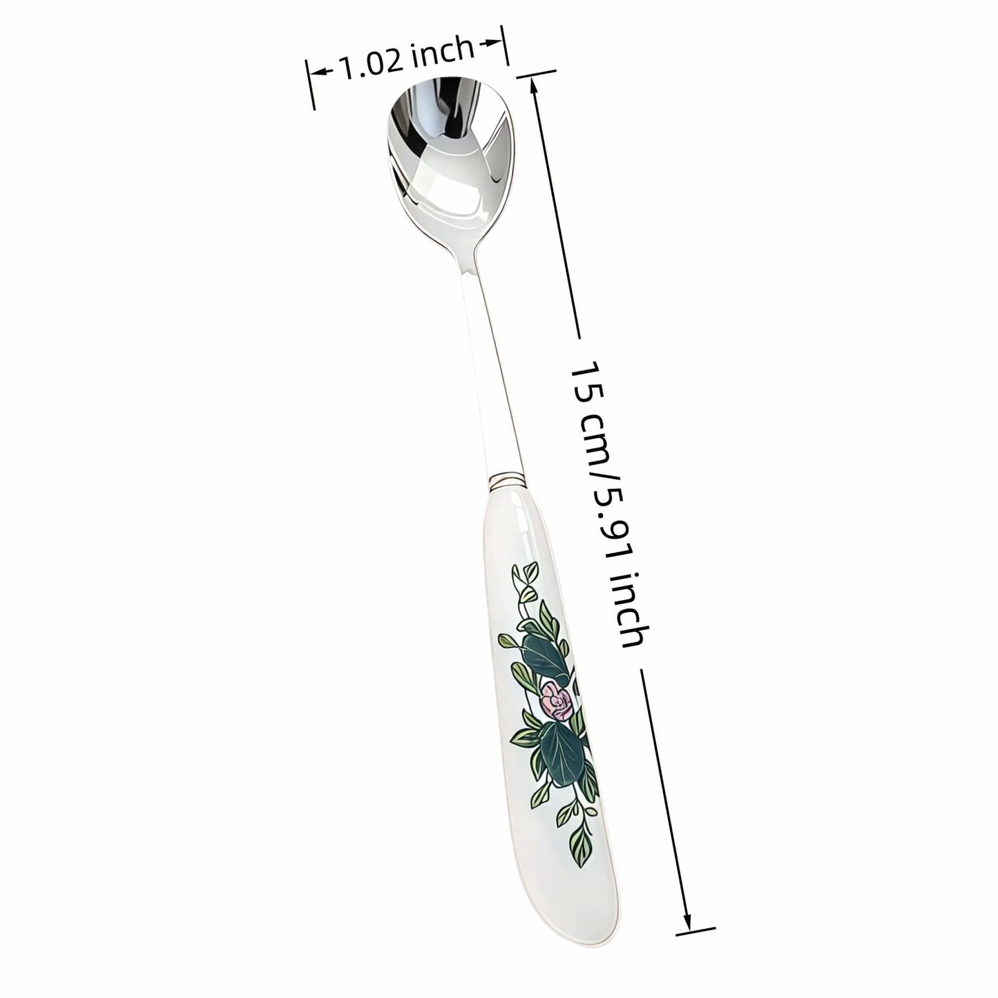 Hiiooweiyi 6-Piece Set of Stainless Steel Coffee Spoons Ceramic Handles Teaspoons Sugar Water Ice Cream Smoothies Spoons Soup Mixing Utensils