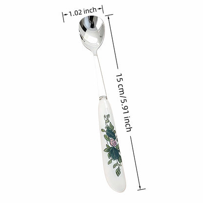 Hiiooweiyi 6-Piece Set of Stainless Steel Coffee Spoons Ceramic Handles Teaspoons Sugar Water Ice Cream Smoothies Spoons Soup Mixing Utensils