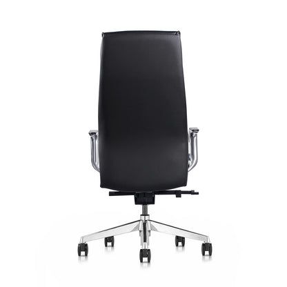 FURIJING Genuine Leather Aluminum Base High Back Executive Chair,Modern Ergonomic Real Leather Office Chair Boss Executive Chair with Synchro-Tilt Mechanism-Black.