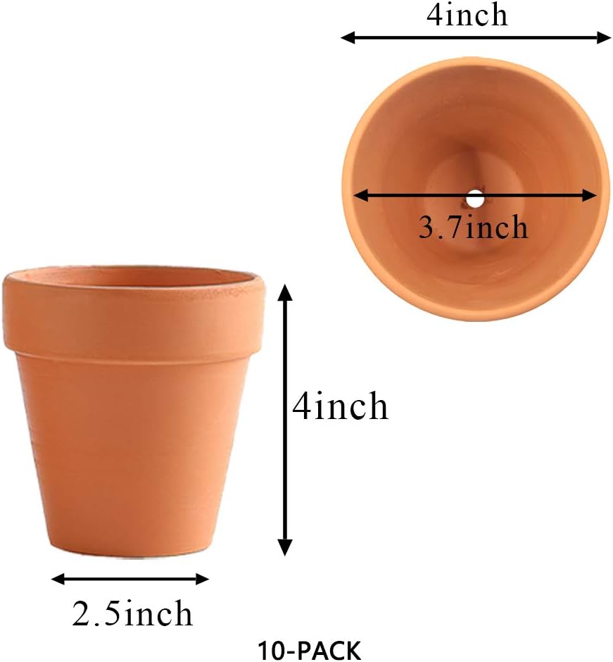 Yishang Terracotta Flower Pot - 4 Inch Clay Planter with Drain Hole for Succulent Cactus, Great for Nursery Planter,
