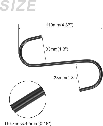 METALLIXITY S Hooks for Hanging (110mm/4), 2Pcs Carbon Steel Extra Long S Shaped Hangers for Plants, Kitchenware, Black