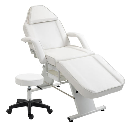 Massage Salon Tattoo Chair with Two Trays Esthetician Bed Hydraulic Stool Metal White Multi-Purpose 3-Section Facial Table Spa Beauty Equipment