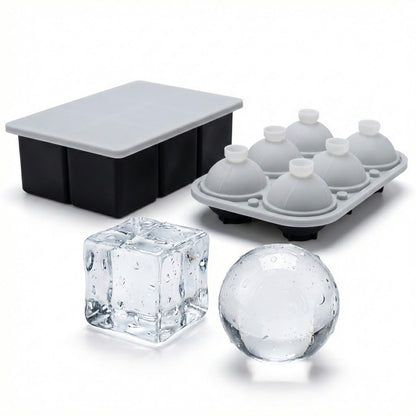 Cherim Large Ice Cube & Sphere Mold Set – 6 Whiskey Ice Cubes (2.2") + 6 Ice Spheres (2.4"), Silicone Ice Tray for Bourbon, Cocktails, Slow Melting, Easy Release, BPA-Free