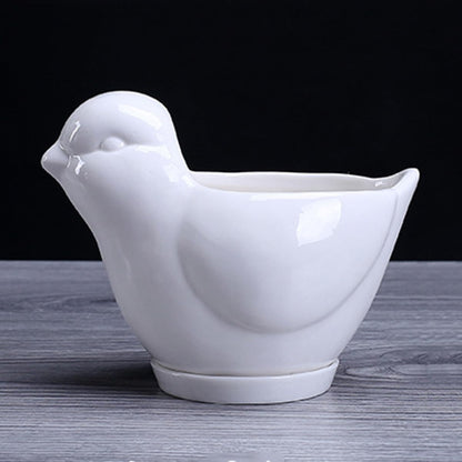 BESPORTBLE White Ceramic Bird Shape Flower Pot for Indoor Plants Cute Succulent Planter with Drainage Saucer Small Desktop Decor for Home Office Garden and Creative Design