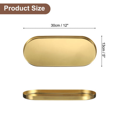 uxcell Rectangle Serving Trays, 5 x 12inch Metal Serving Platter Board Bathroom Tray for Coffee Party Home Decor Cheese Dish Cake Dessert, Gold