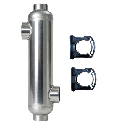 RIYI Pool Heat Exchanger, 3000kBtu Stainless Steel 316L Shell and Tube Same Side Ports Size 2 1/2"+4" NPT Brackets Included, High-Efficiency Design for Pools/Tanks/Oil Coolers/Solar (ST-3008kBtu-s)