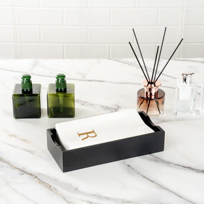 15.8 7.9 Inch 50 Luxenap X Linen-Feel Guest Towels, Lettered Hand Towels - Gold Letter 'R', Sans Serif Font, White