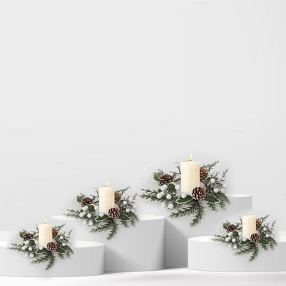Regine Switzerland Christmas Greenery Candle Rings - 12 Pack with White Berries & Pine Cones | Festive Table Decor