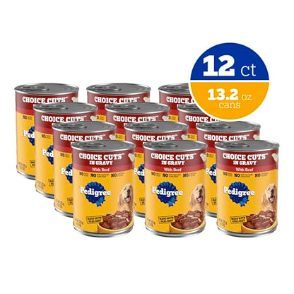 Pedigree Choice Cuts in Gravy Adult Canned Soft Wet Dog Food, Beef, 13.2 oz. Cans (12 Count, Pack of 1)