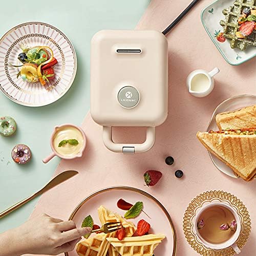 LIVEN Mini Waffle Maker with 3 Shapes Removable Plates, Electric Non-Stick Breakfast Machine, Pink