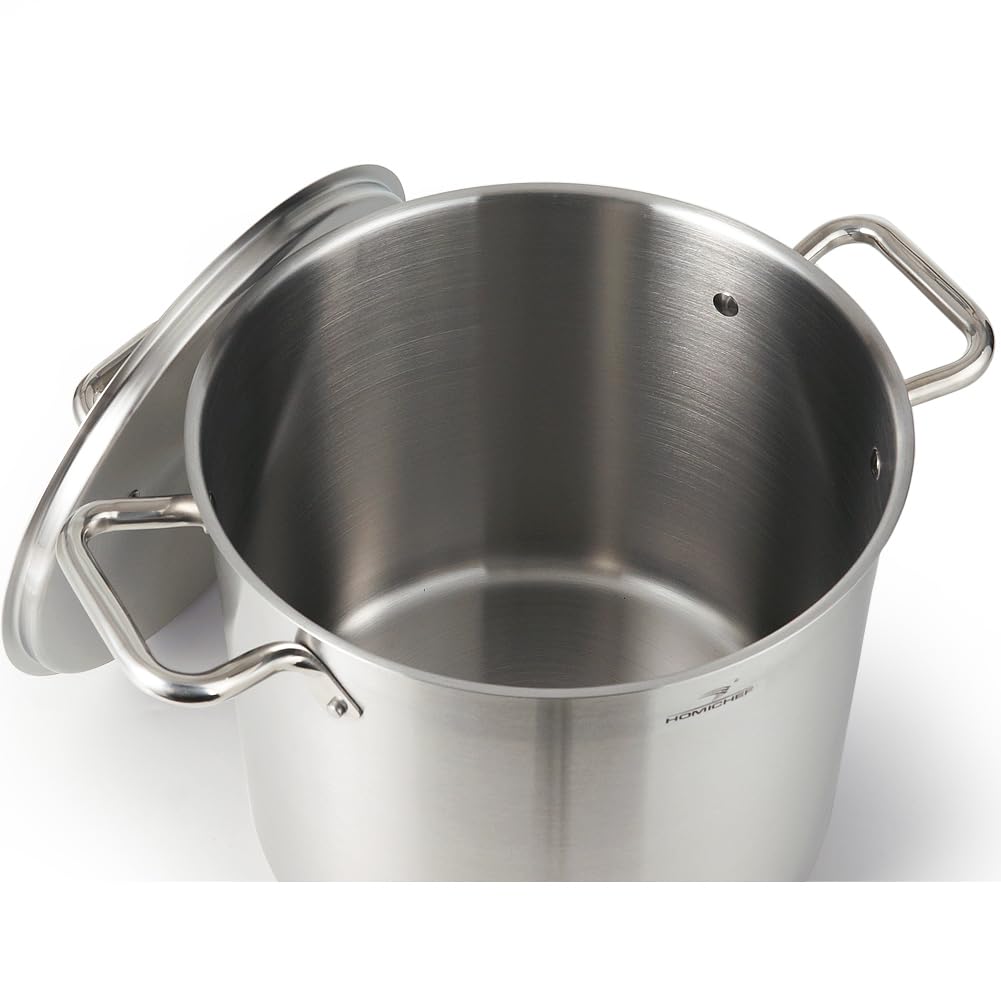 HOMICHEF 13 Quart Nickel Free Stainless Steel Pasta Pot With Strainer and Lid - Commercial Grade Stainless Steel Veggie Steam Baskets - Matte Polished 13 Quart Induction Steamer Pots Strainer Set