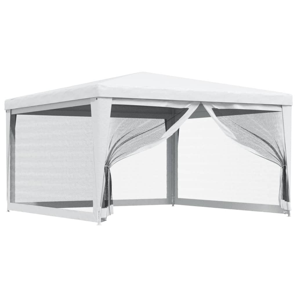 Xhnifbn 13.1'x13.1' White Party Tent with 4 Mesh Sidewalls, Heavy-Duty Iron Frame PE Roof, Water & UV Protection, Zipped Door, Outdoor Gazebo for Backyard Weddings, BBQs & Festivals