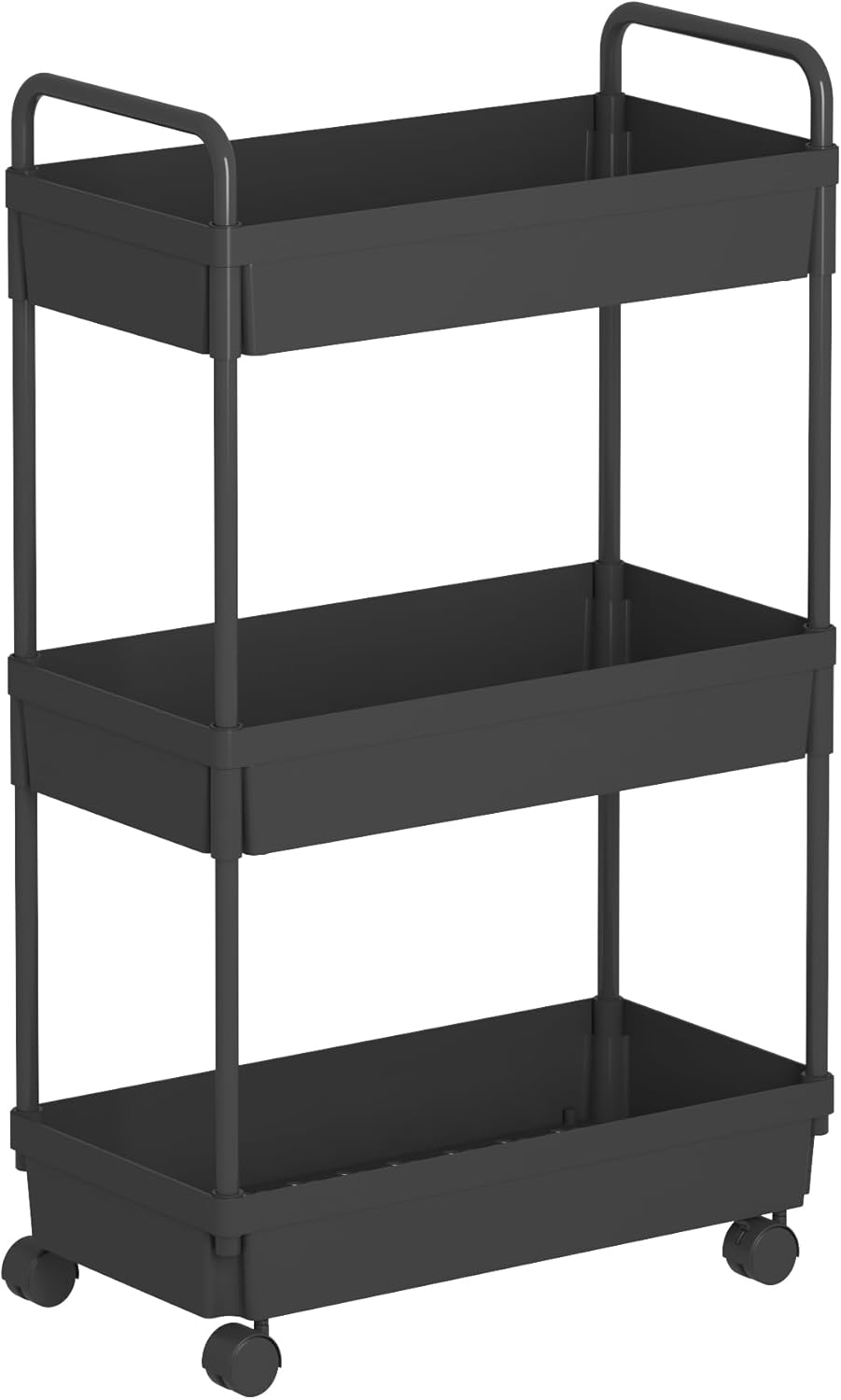 Buzowruil Rolling Storage Cart, 3 Tier Organizer Mobile Shelving Unit with Wheels for Kitchen Bathroom Laundry, Black