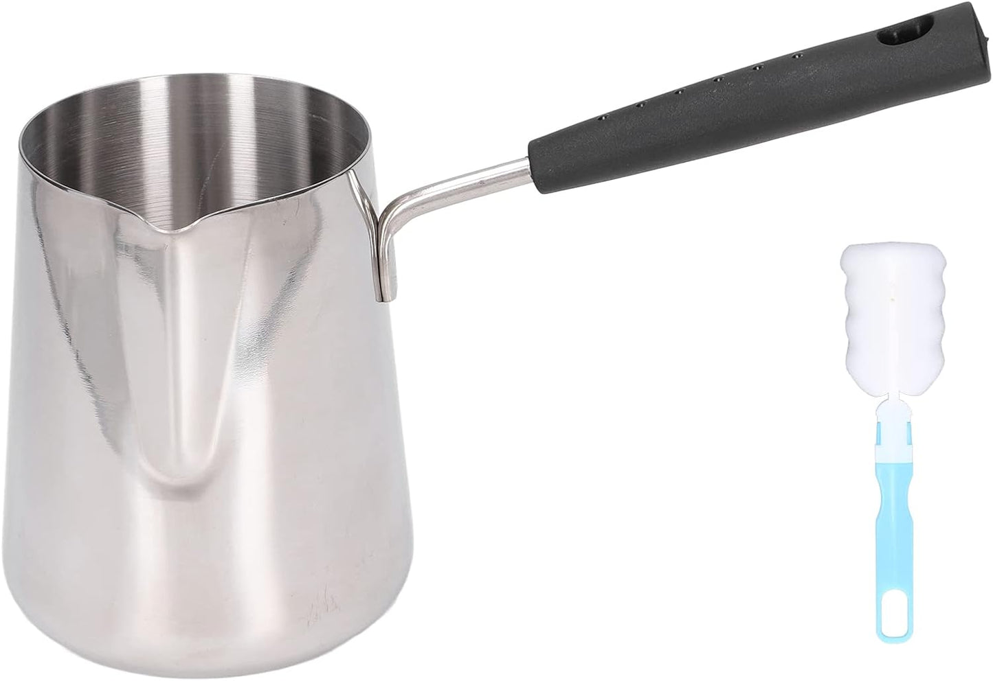 600ml Turkish Coffee Pot, Stainless Steel Milk Pot, High Temperature Resistant Butter Warmer with Cleaning Brush
