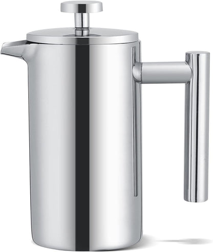 Acouto 350ml Double Wall Stainless Steel Coffee Maker, French Press Tea Pot with Filter