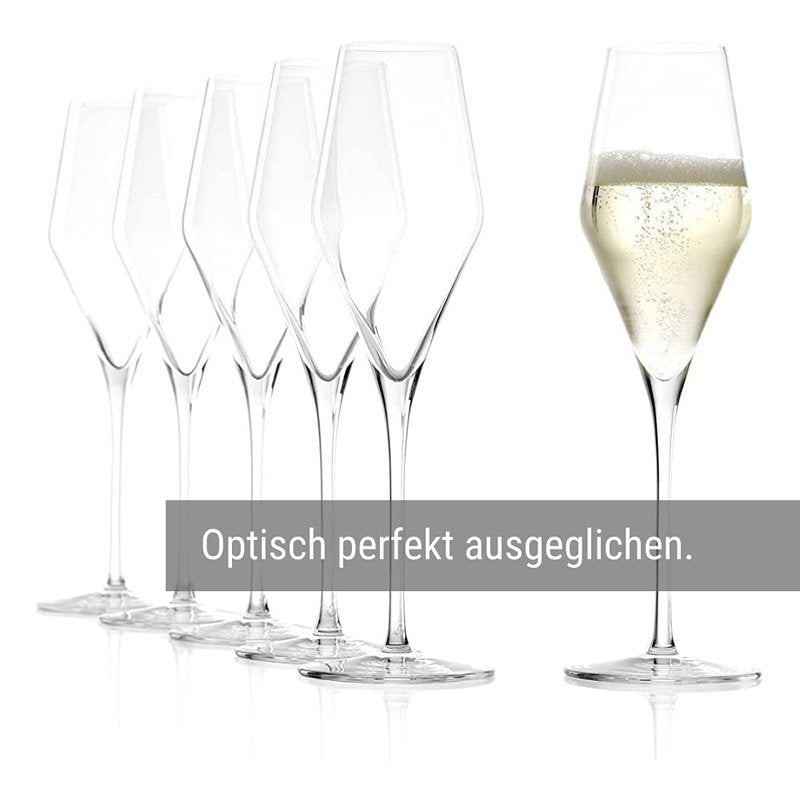 Stölzle Lausitz Champagne Glasses Quatrophil Set of 6, 9 3/4 oz – Champagne Flutes for Sparkling Wine & Prosecco – Crystal Glasses Made in Germany – Dishwasher & Shock Resistant