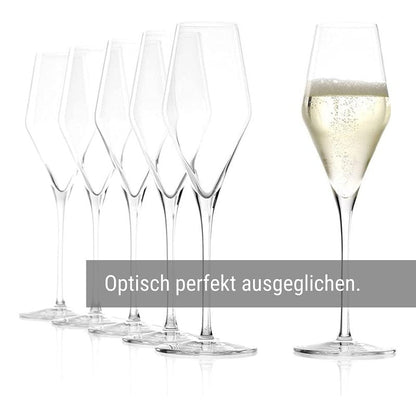 Stölzle Lausitz Champagne Glasses Quatrophil Set of 6, 9 3/4 oz – Champagne Flutes for Sparkling Wine & Prosecco – Crystal Glasses Made in Germany – Dishwasher & Shock Resistant