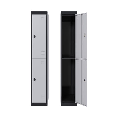 GAOMON 2 Door Tall Metal Locker with Key Employee Metal Locker, Lockable Heavy Duty Steel Employee Locker for Schools, Gyms, Homes, Offices, Utility Rooms, Grey and Black