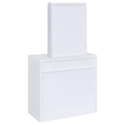 Coaster Home Furnishings Harvey Contemporary 3-Piece 1-Drawer Makeup Vanity Desk with Jewelry Storage Vanity Mirror and White Faux Leather Upholstered Storage Vanity Stool White 300290