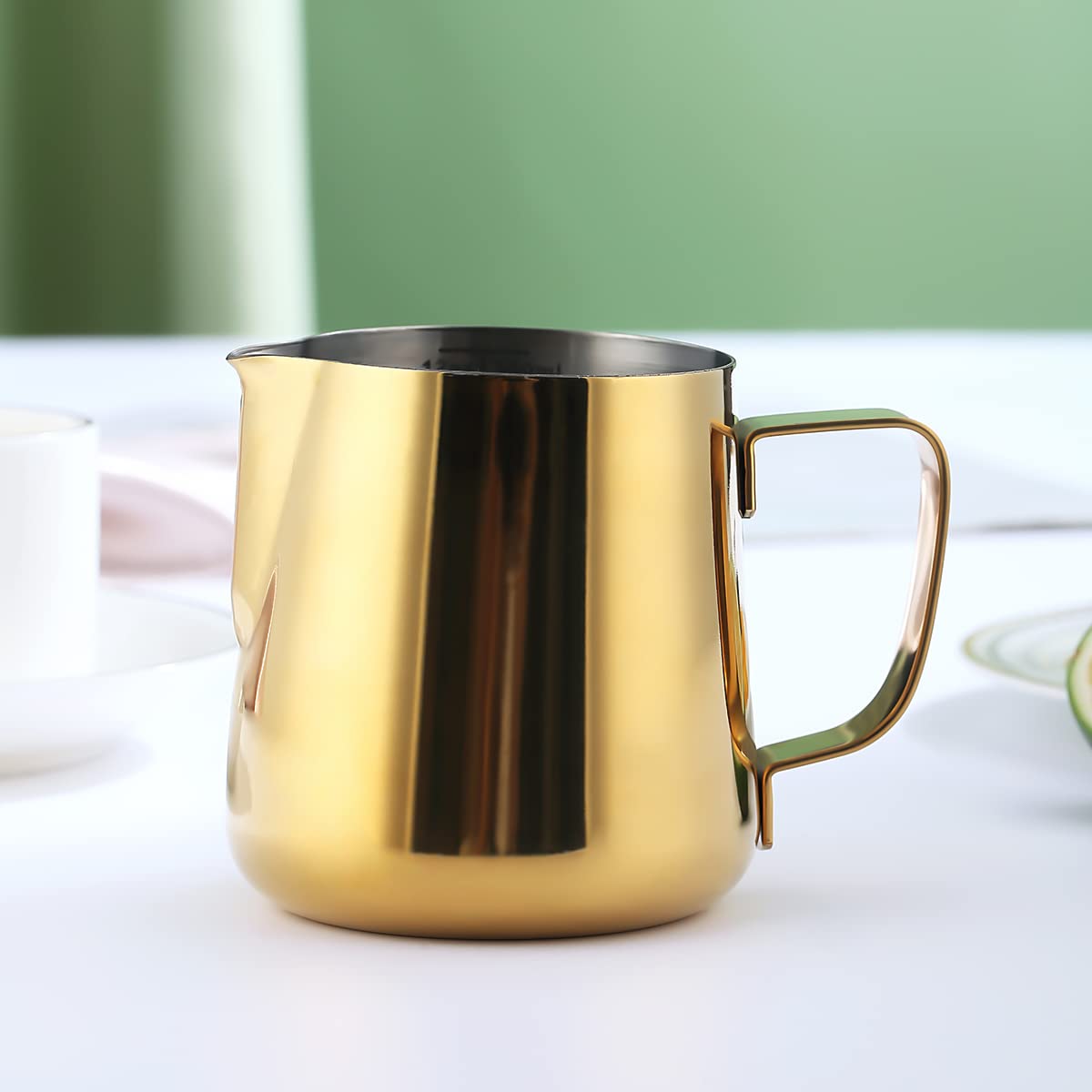 Milk Frothing Pitcher 12oz - 350ml, Kyraton Stainless Steel Espresso Steaming Pitchers with Decorating Pen,Milk Coffee Frother Cups Cappuccino Latte Art Barista Steam Pitchers Milk Jug Cup (Gold)