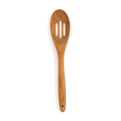 RSVP International Olive Wood Slotted Spoon, 12" | Rustic, Natural Authentic Italian Olive Wood | Classic Style for Kitchens, Tables, & More | Functional for Stirring Sauces, Pasta, & More