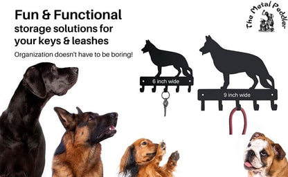 Rottweiler Dog Leash Hanger Key Holder for Wall - Large 9 Inch Wide with 5 Hooks - Made in USA