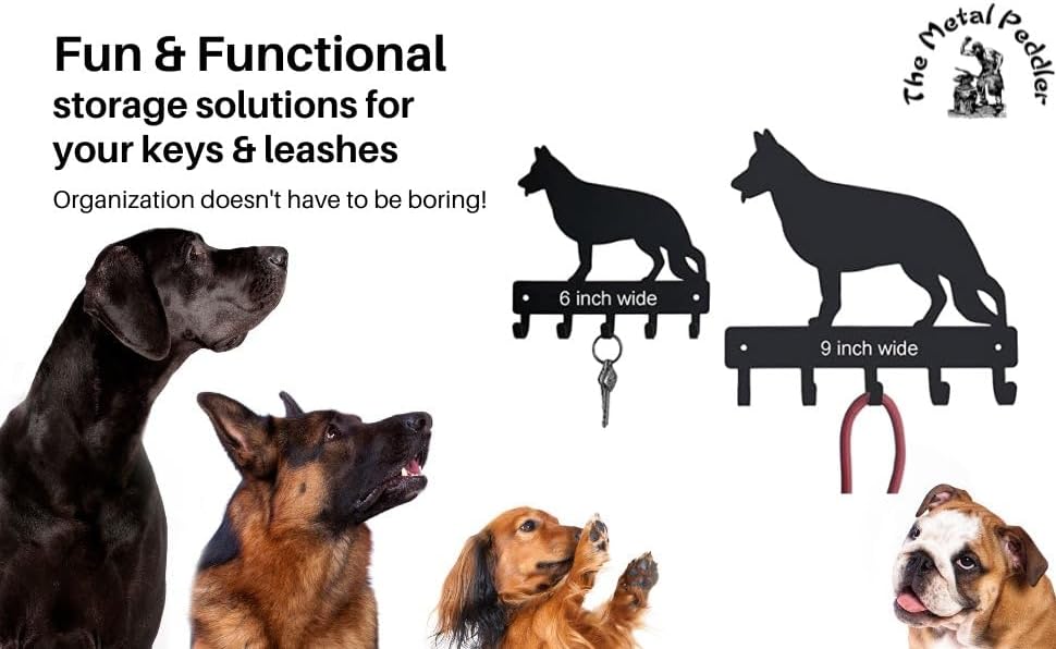 Dachshund Key Holder for Wall - Small 6x5 inch with 5 Hooks - Made in the USA
