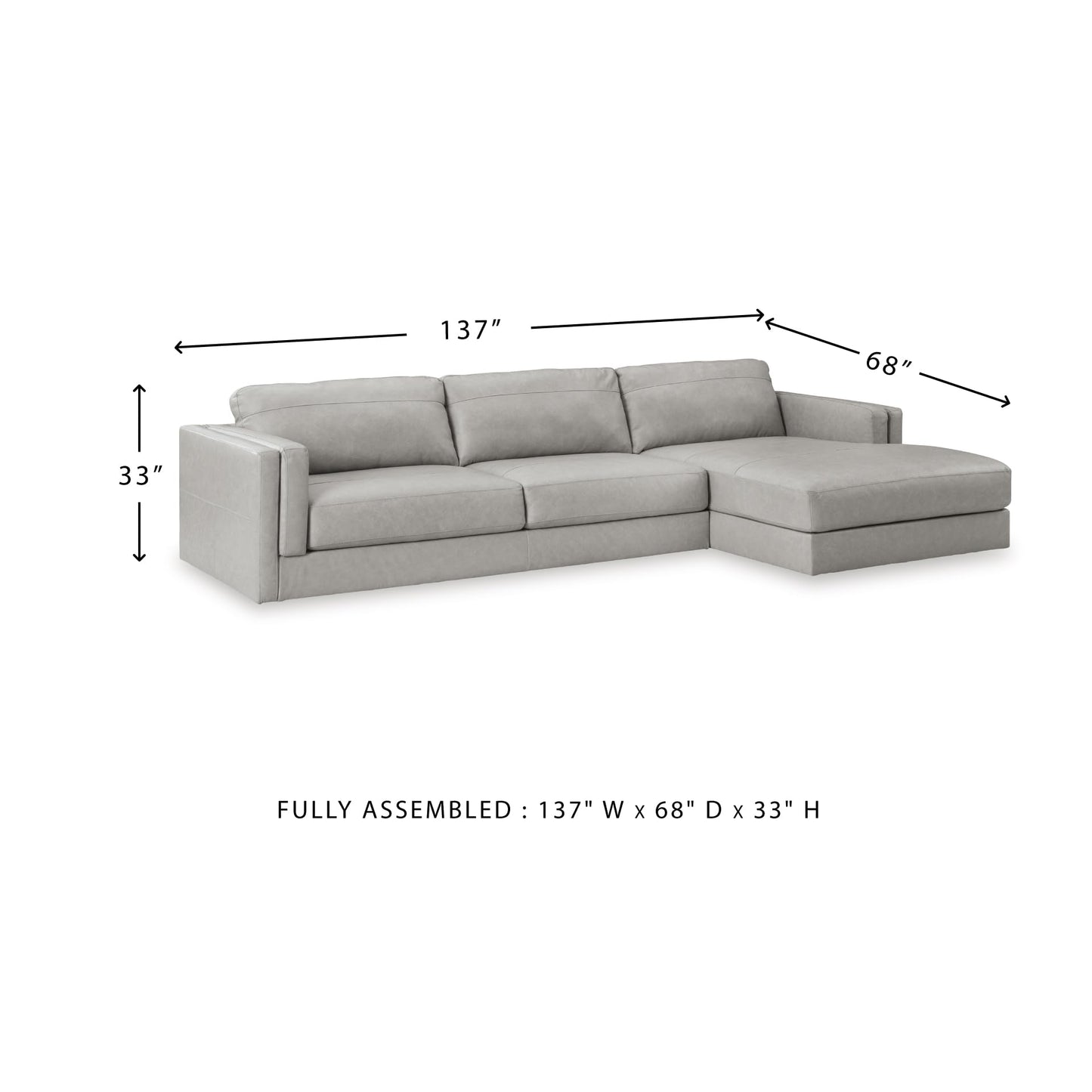 Signature Design by Ashley Amiata Modern L-Shaped Leather Match 2-Piece Sectional with Chaise, Light Gray