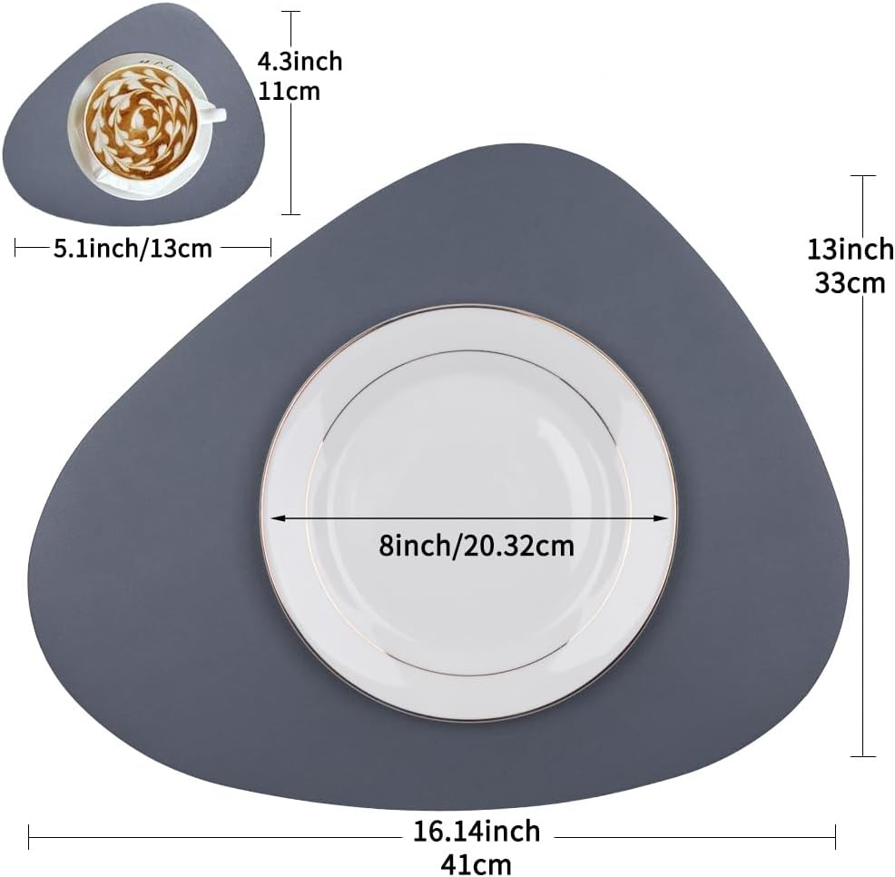 Set, 2 Placemats+2 Faux Leather Placemats and Coasters Round Leather for Dinner Table Mats Heat Resistant Non-Slip