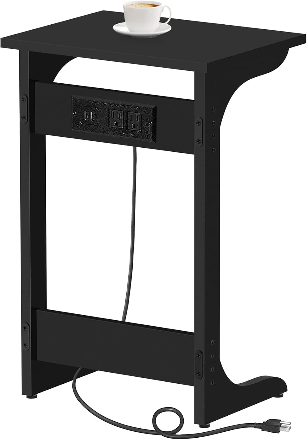 2 TB01BK044 TUTOTAK C Shaped End Table with Charging Station, Side Table, Couch Table for Small Spaces, Tv Tray Table