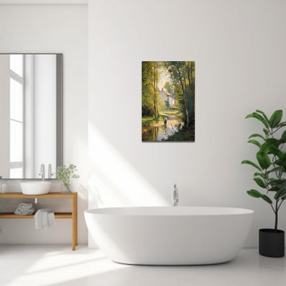 QIXIANG Spring Canvas Wall Art Green Forest Tree River Picture Prints for Living Room Decor (12.00" x 18.00")