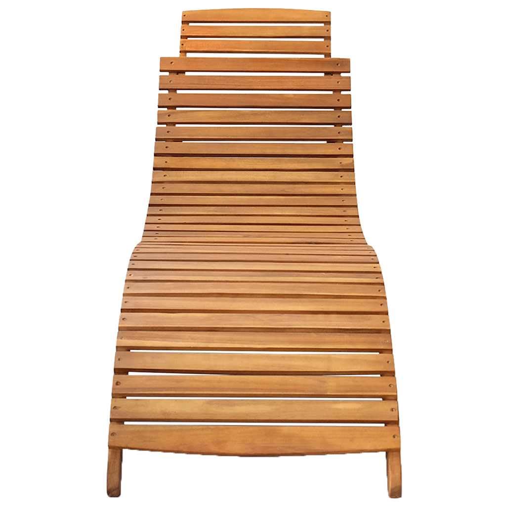 Solid Acacia Wood Outdoor Sun Lounger with Cushion, Foldable Slatted Design for Garden Patio Pool, Ergonomic Curved Lounge Bed with Head Pillow and Se Rope Ties