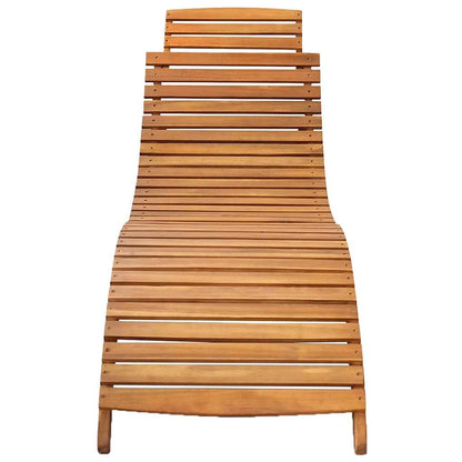 Solid Acacia Wood Outdoor Sun Lounger with Cushion, Foldable Slatted Design for Garden Patio Pool, Ergonomic Curved Lounge Bed with Head Pillow and Se Rope Ties