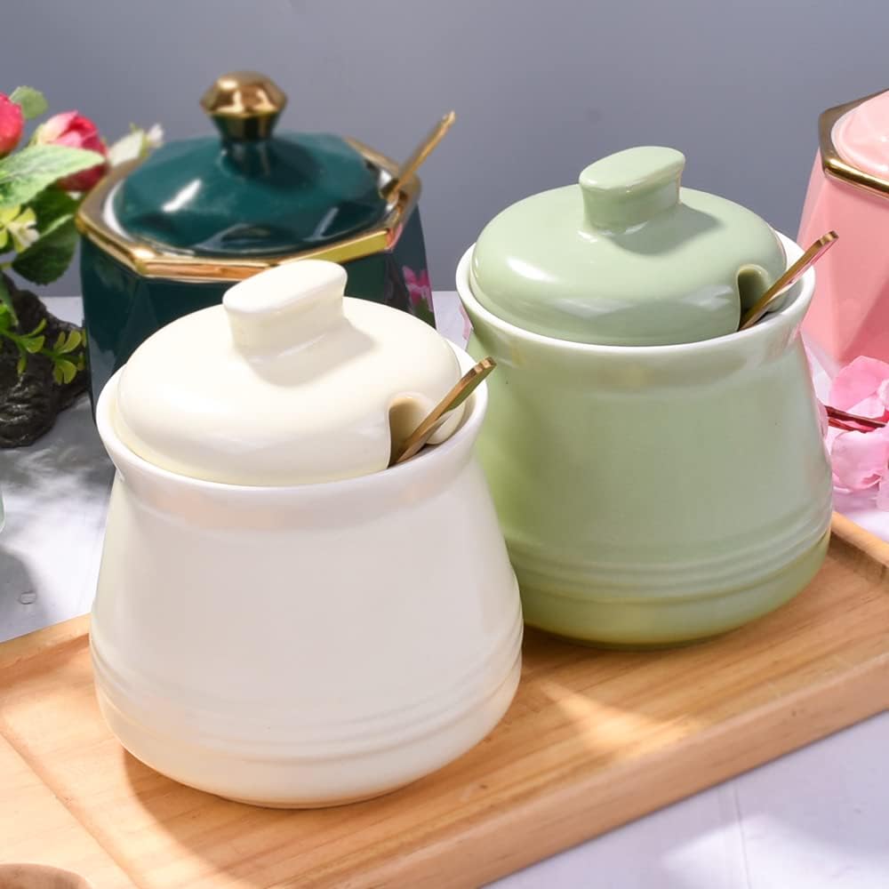 Sugar Bowl with Lid and Spoon, Ceramic Multi-Function Sugar Container for Kitchen Storage Organization