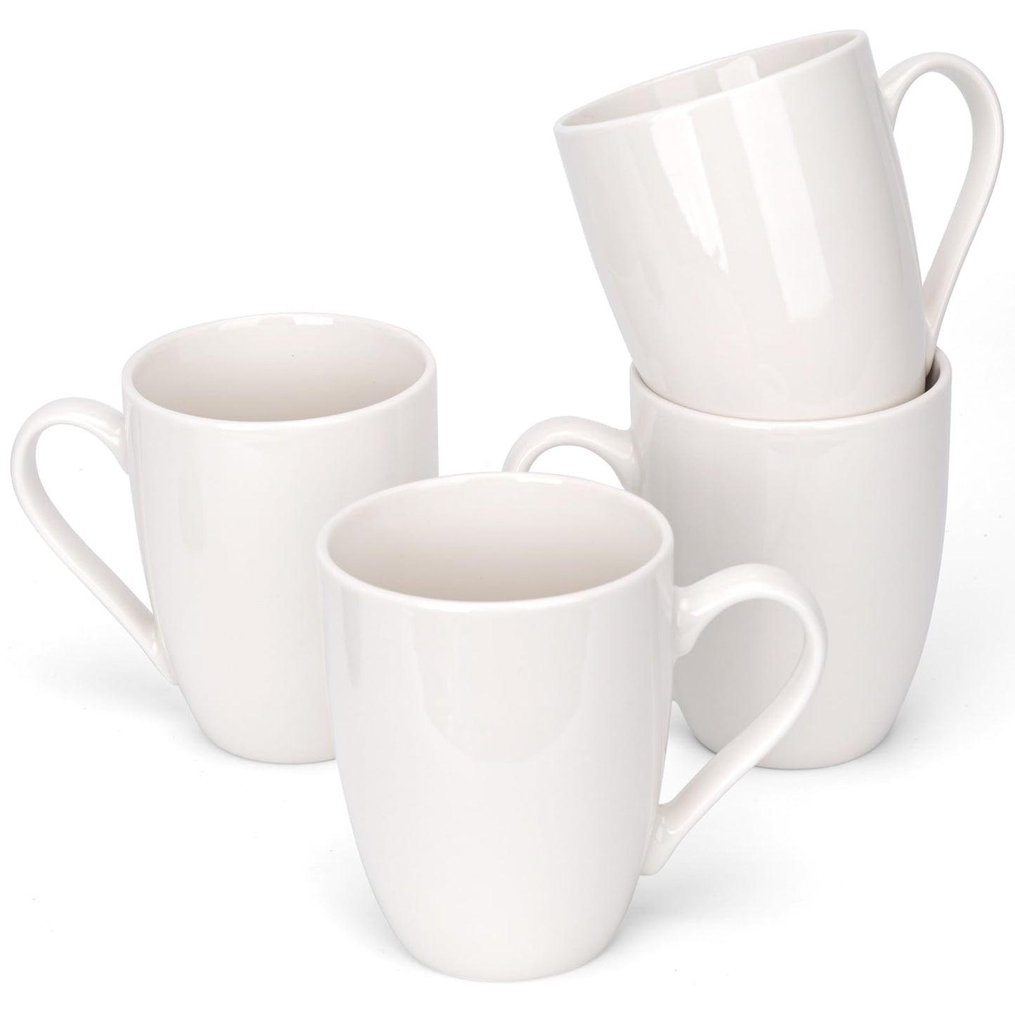 xihihiaa 4 Pack Ceramic Coffee Mugs Set, 12 OZ Porcelain Coffee Cups with Handle, Hot Tea, Americano, Mocha, Milk, Latte, Snow, Dishwasher and Microwave Safe, Coffee Mugs Set of 4 White