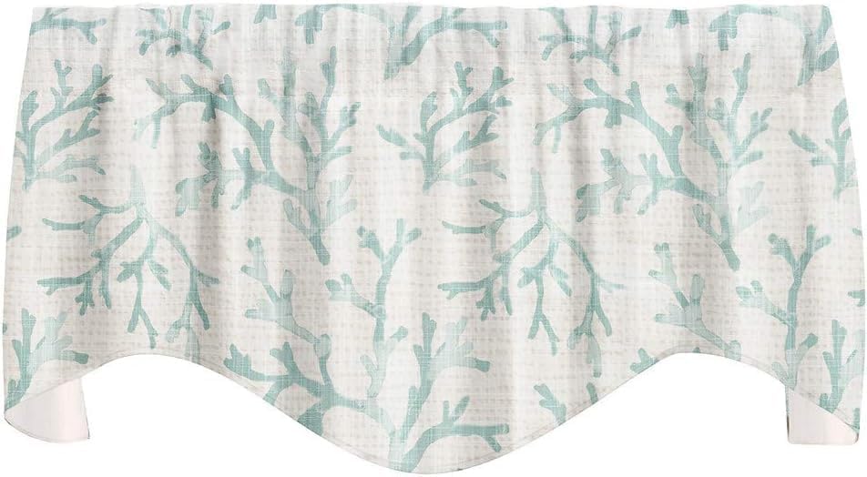 Turquoise Blue Valances for Windows, 53x18 Inches Cotton Curtains for Kitchen or Living Room Beach Coastal Decor