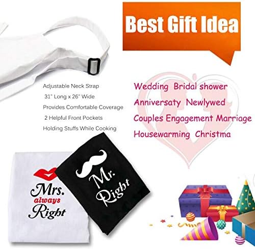 Kwieema Mr. Right Mrs. Always Right Aprons for Couple - Bridal Shower Present, Wedding Gifts for Couple