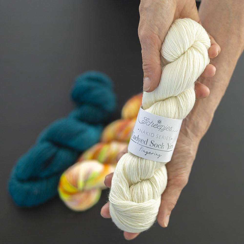 Scheepjes Nakid S Undyed Pure Wool Fingering Yarn, 100 g Ball, White 001