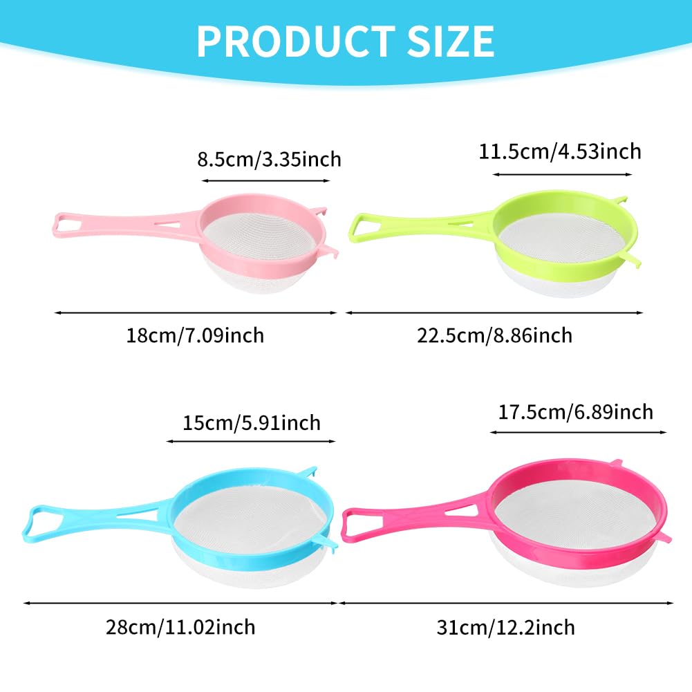 4Pcs/Set Fine Mesh Strainer Set, Kitchen Plastic Flour Colander Set, Solid-Liquid Separator Gadget with Non Slip Handles, for Yogurt Baking Kitchen Kefir Tea Juice Pasta(size:4pcs/set)