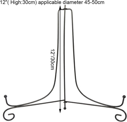 12 Inches Black Iron Plate Stand, Foldable Picture Stand for Display, Photo Stand for Decorative Plates, Frames, Books