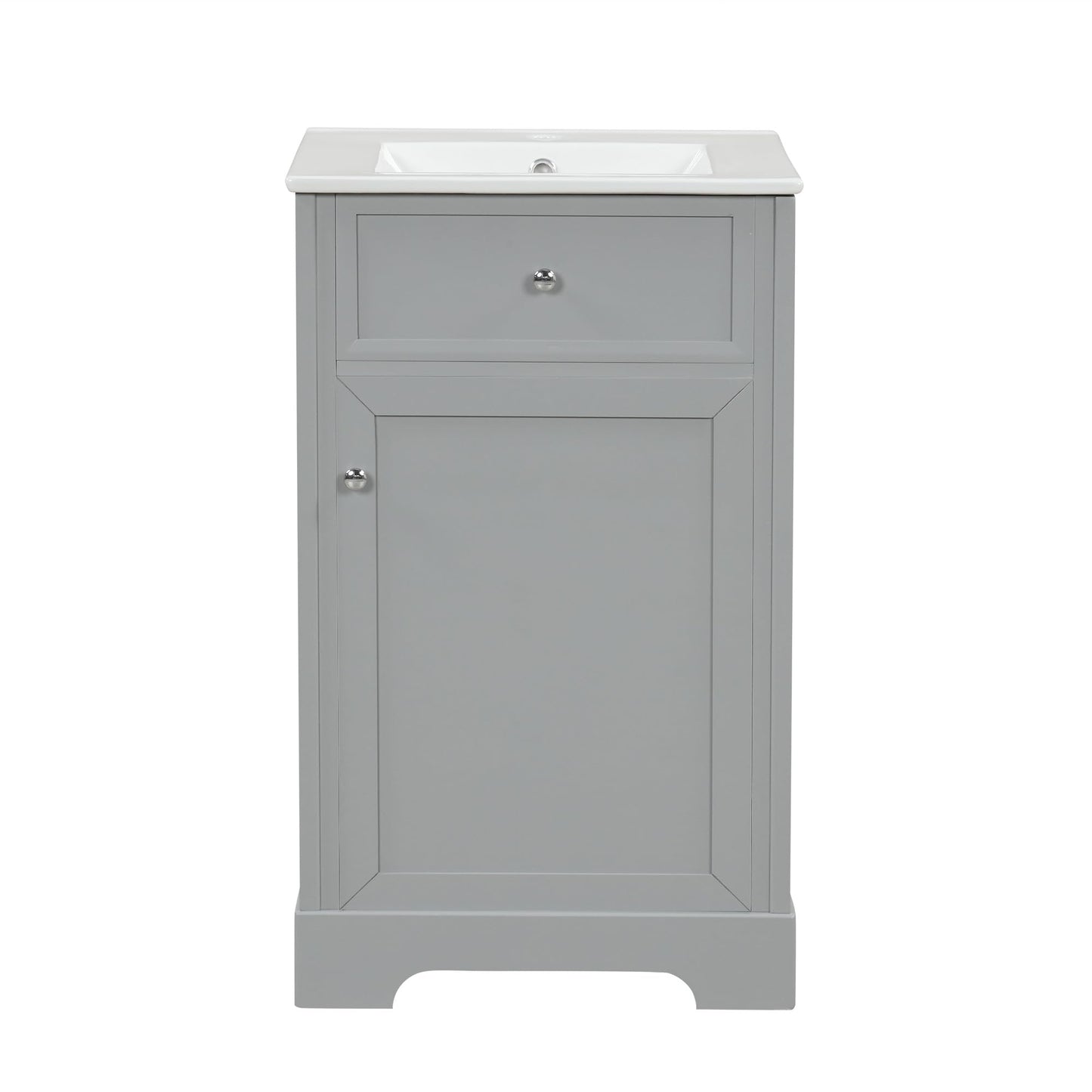 Favfurish 20" Bathroom Vanity with Ceramic Sink, Undermount Single Basin Bath Vanity Set w/Soft-Close Door and Storage Rack & Adjustable Shelf, Modern Freestanding Cabinet for Small Space, Grey