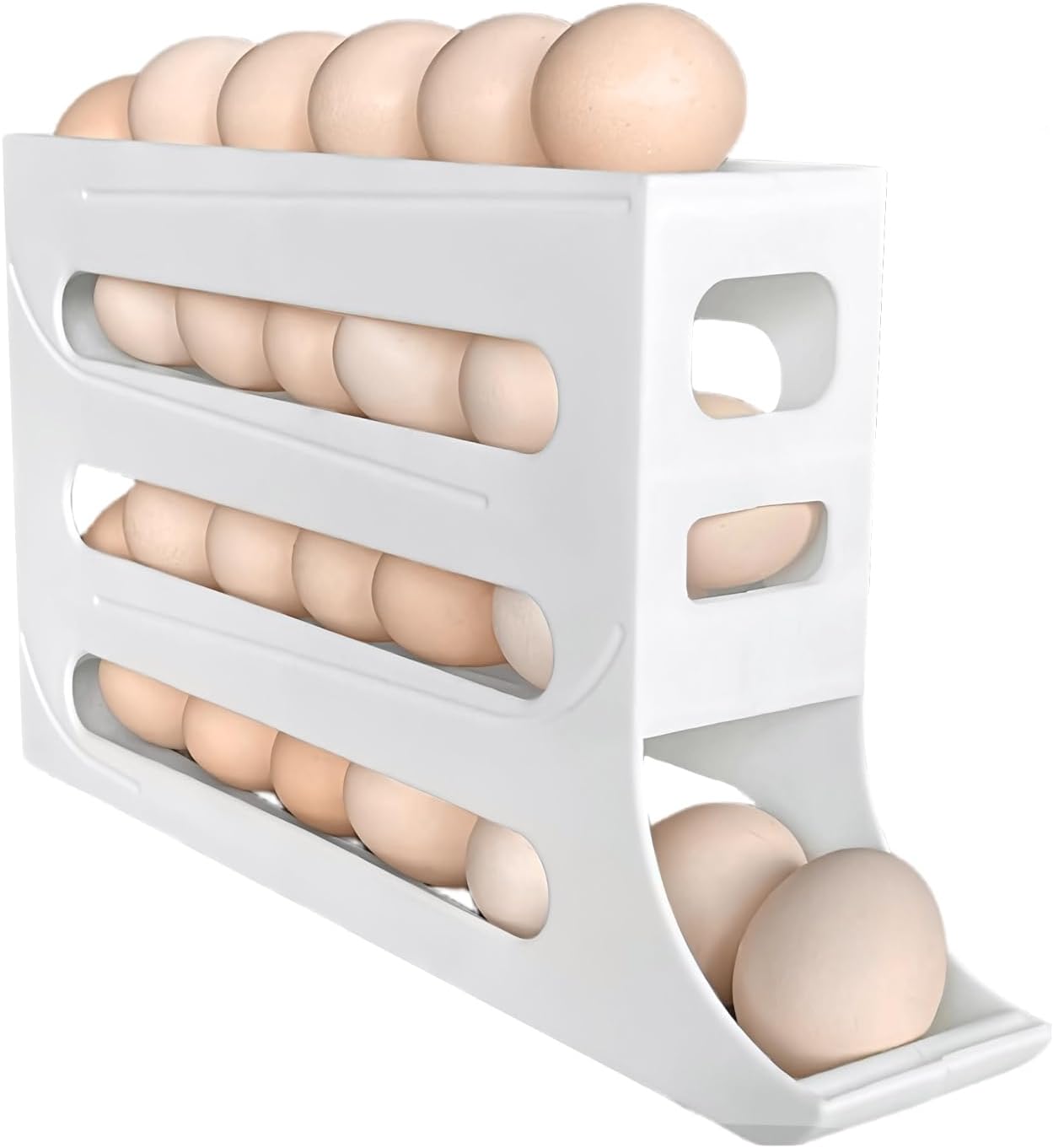30 Eggs Egg Holder for Fridge - Auto Rolling Fridge Egg Organizer, 4 Tiers Large Capacity Egg Dispenser (White)