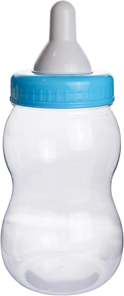 13" Evershine Plastic Baby Bottle Bank, Blue Fillable Baby Shower Bank, Plastic Jumbo Baby Favor Bottle Centerpiece