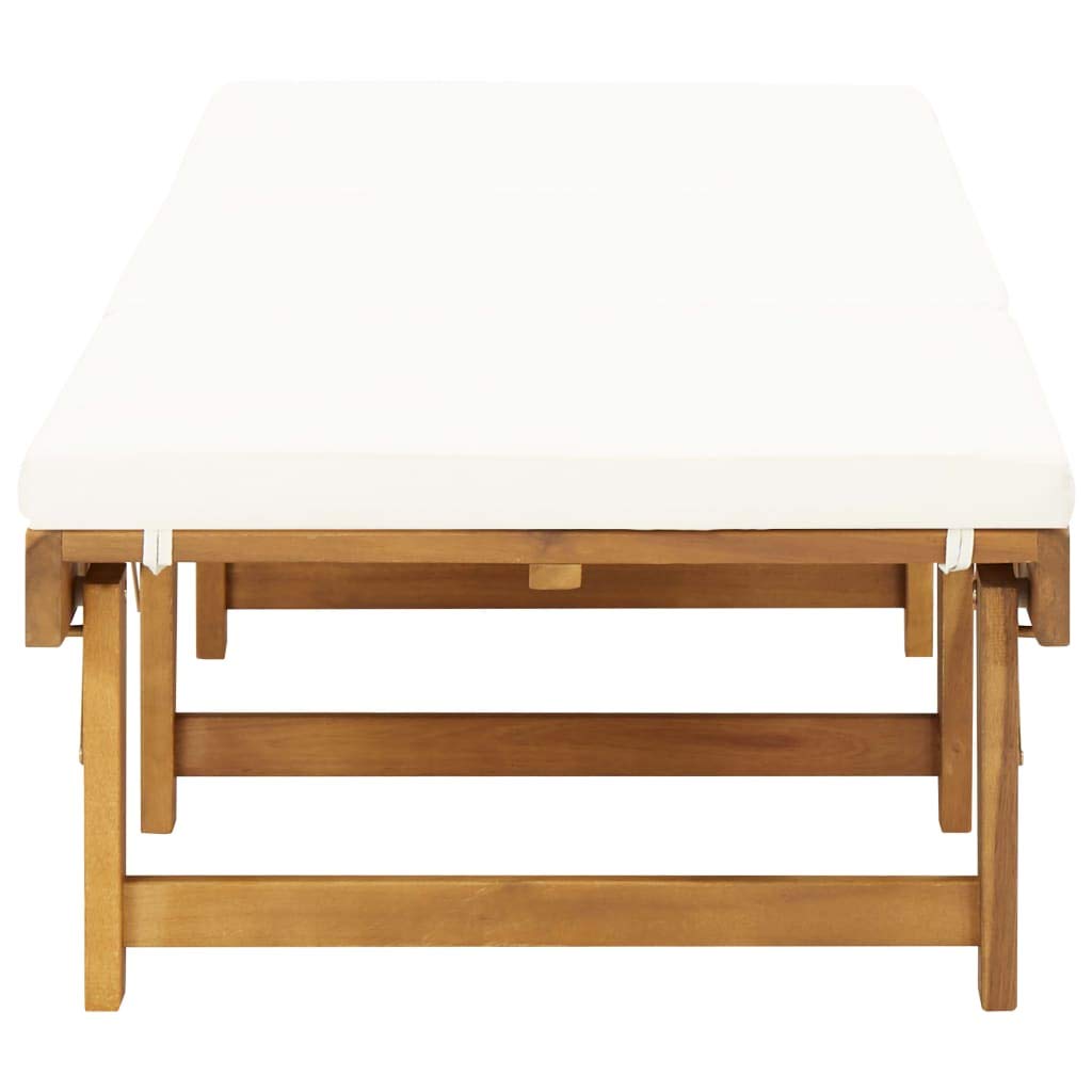 Yisssmeng Folding Sun Lounger with Cushion, Adjustable Solid Acacia Wood Reclining Lounge Chair for Patio Garden and Poolside, Outdoor Wooden Daybed with Removable Cover, Natural and Beige