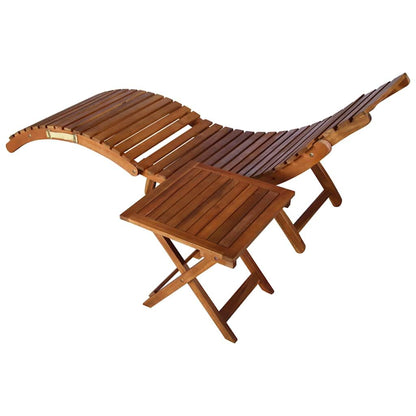 ZQQLVOO Sun Lounger with Table Royal Blue, Wood Solid Acacia Wood Standard Outdoor Chaise Lounge Sunbed for Beaches Pools