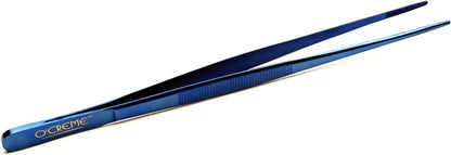 O'Creme Stainless Steel Precision Kitchen Tweezer Tongs, 6.25" with Fine Tip (Blue)
