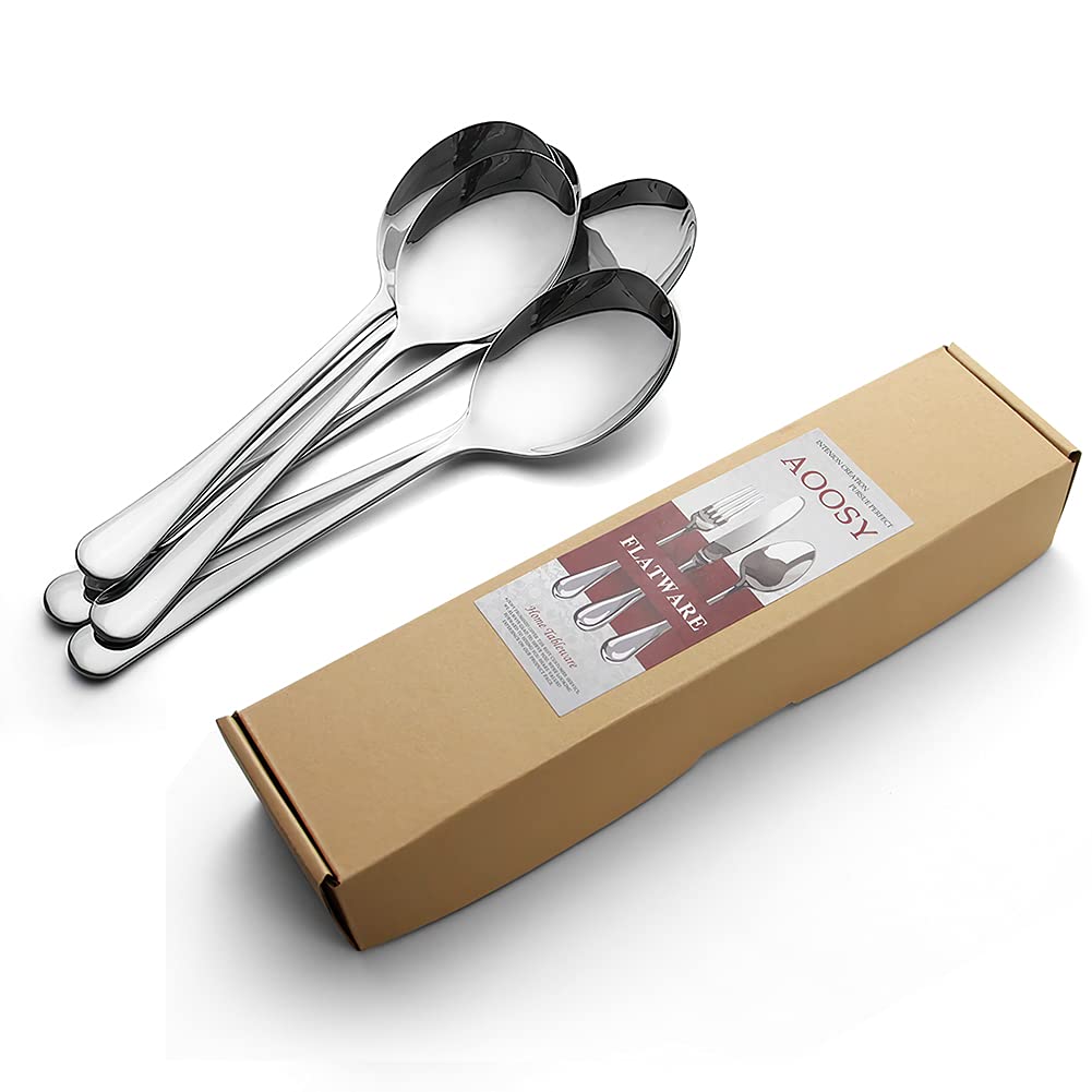 AOOSY Serving Spoons, 6 Pieces X-Large 9.8 Inches Stainless Steel Serving Spoon Catering Spoons Solid Serving Utensils Big Ladle Tablespoons for Buffet Banquet Flatware Kitchen Basics Serving