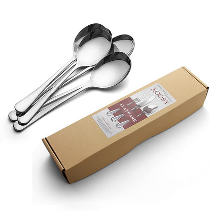 AOOSY Serving Spoons, 6 Pieces X-Large 9.8 Inches Stainless Steel Serving Spoon Catering Spoons Solid Serving Utensils Big Ladle Tablespoons for Buffet Banquet Flatware Kitchen Basics Serving