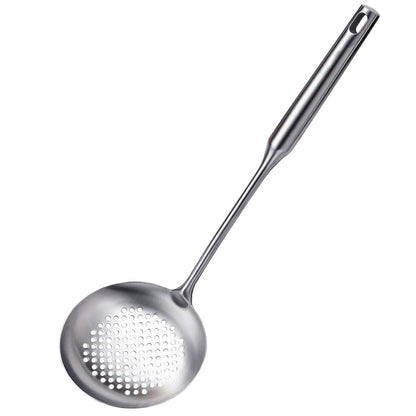 Slotted Spoon, Stainless Steel Strainer Metal Skimmer Spoon for Cooking, Long Handle Food Strainer, Kitchen Utensil Large Fryer Scoop with Holes for Draining Stirring Serving Frying